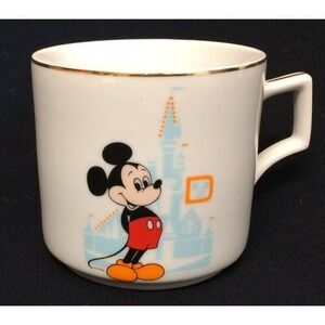 Walt Disney Productions Mickey Cinderella Castle mug cup WDW gold rim Japan vtg